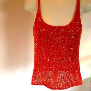 Dana Buchman Linen sleeveless top Tangerine orange gold crop top Small Petite